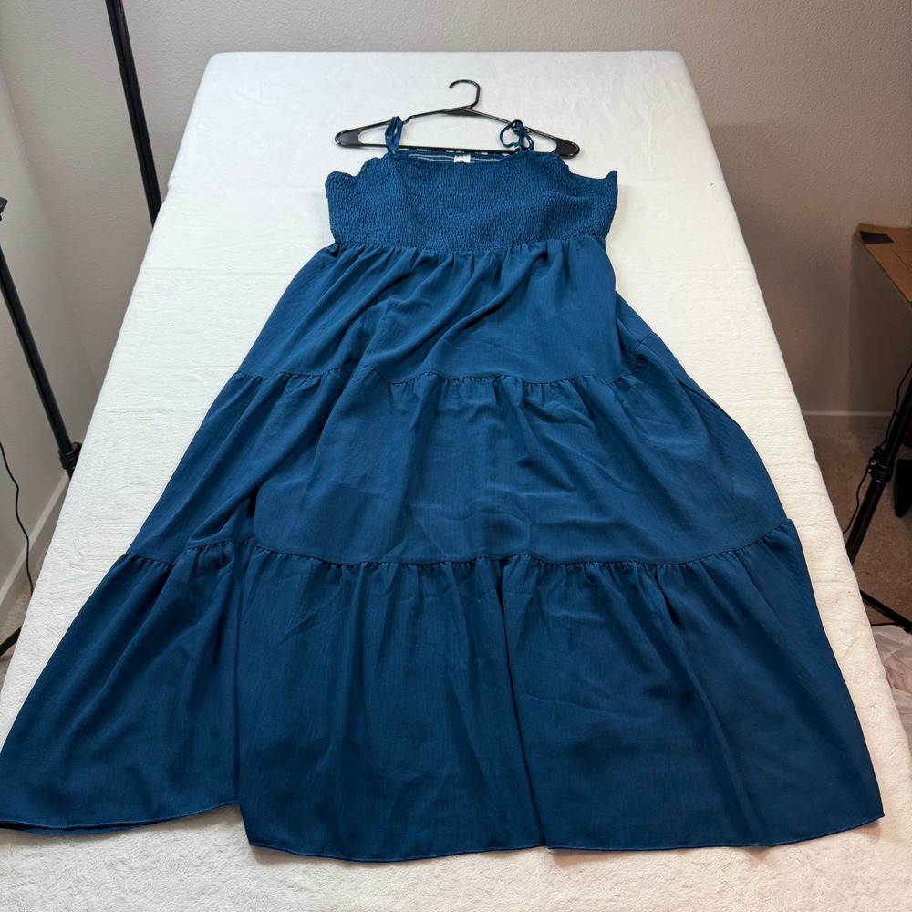 Scomchic Maxi Dress Women 3XL Teal Blue Good Smocked Tiered Boho Spaghetti Strap